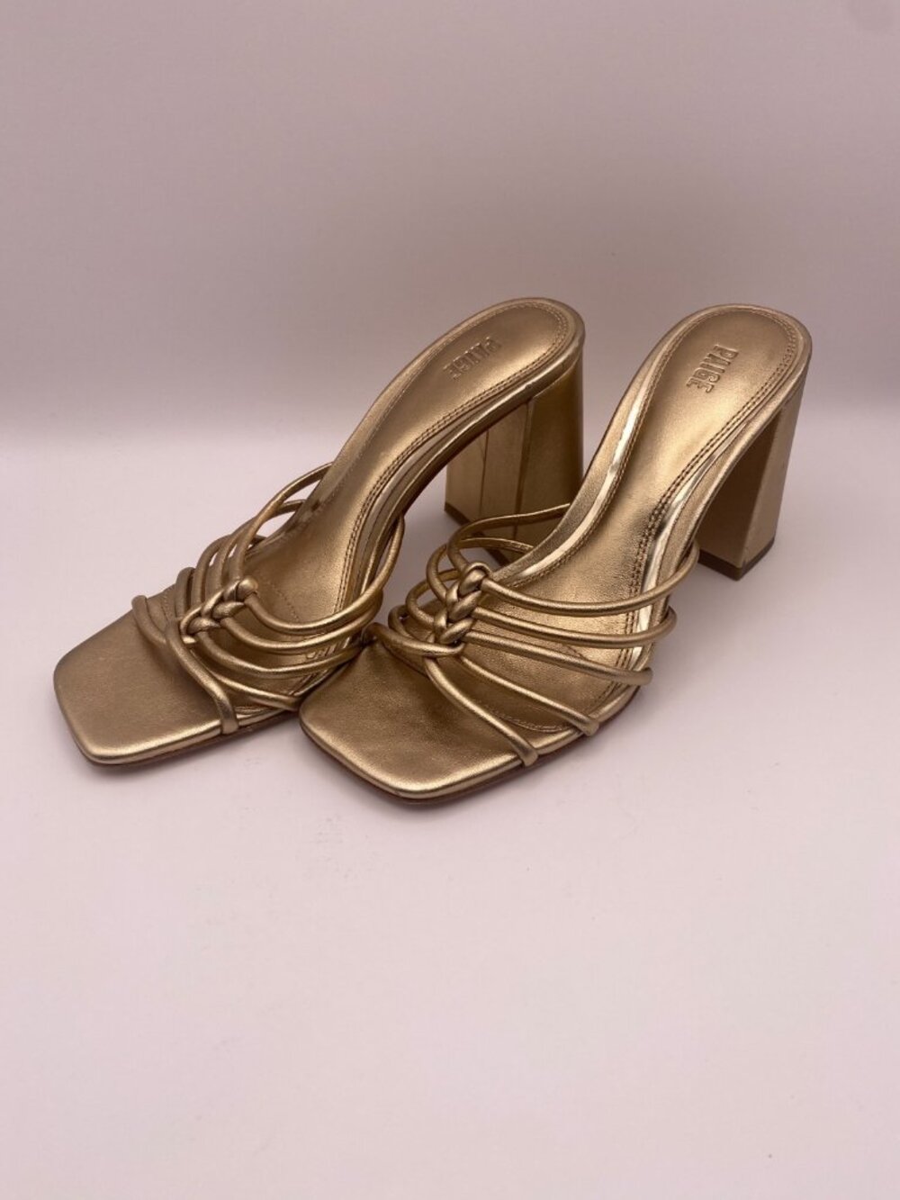 PAIGE Womens Becca Golden Strap Block Heel Sandal Sz 7